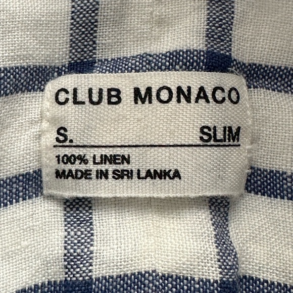 Club Mónaco Slim Long Sleeve 100% Linen Button Down Shirt Size Small White/Blue - Picture 3 of 3